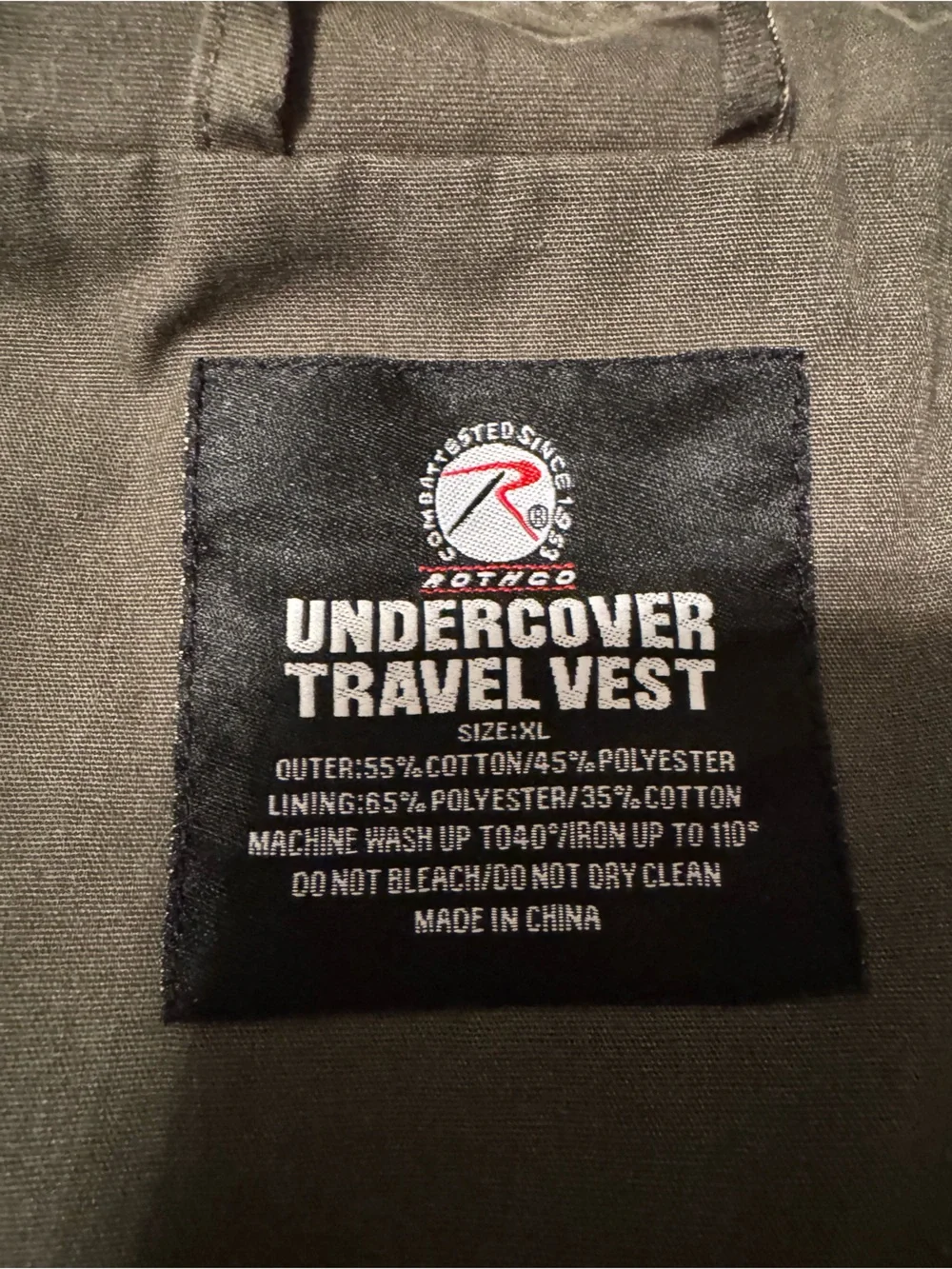 Rothco Olive Green Undercover Travel Vest with Zip Pockets Size XL